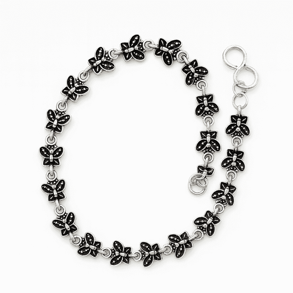 925 Sterling Silver Dancing Butterfly Anklet (Single Piece) - Celestora - India - - - 