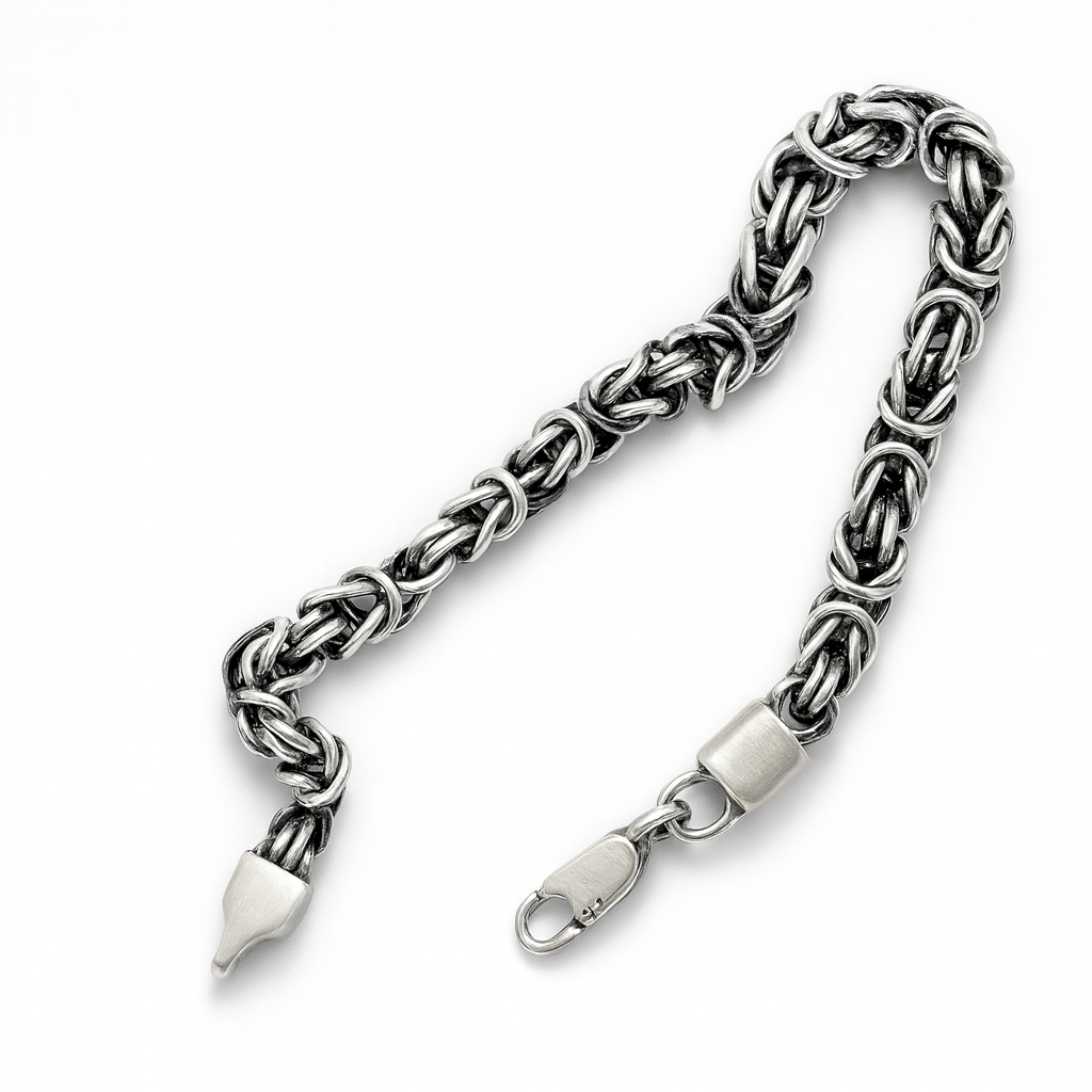 Oxidized Silver Byzantine Chain Bracelet for Men