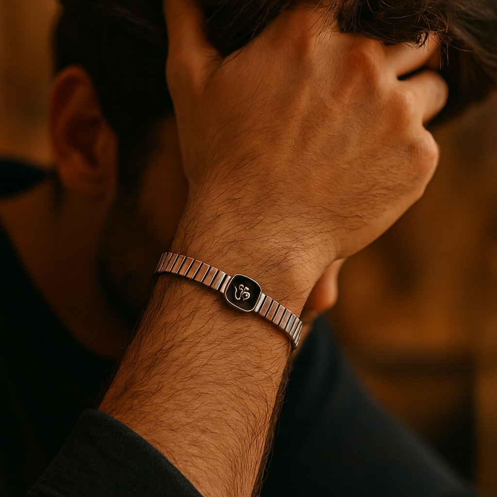 925 Sterling Silver Black Om Protection Bracelet