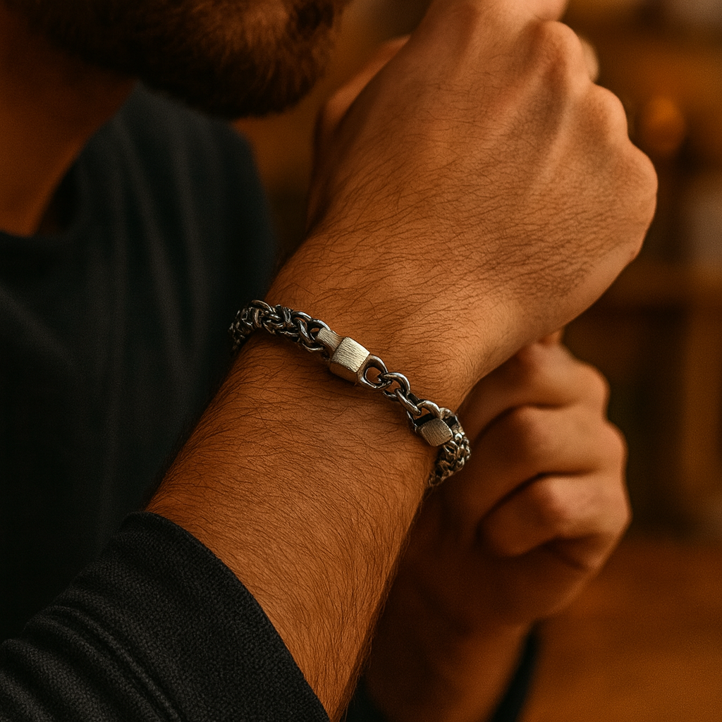 Oxidized Silver Byzantine Chain Bracelet for Men