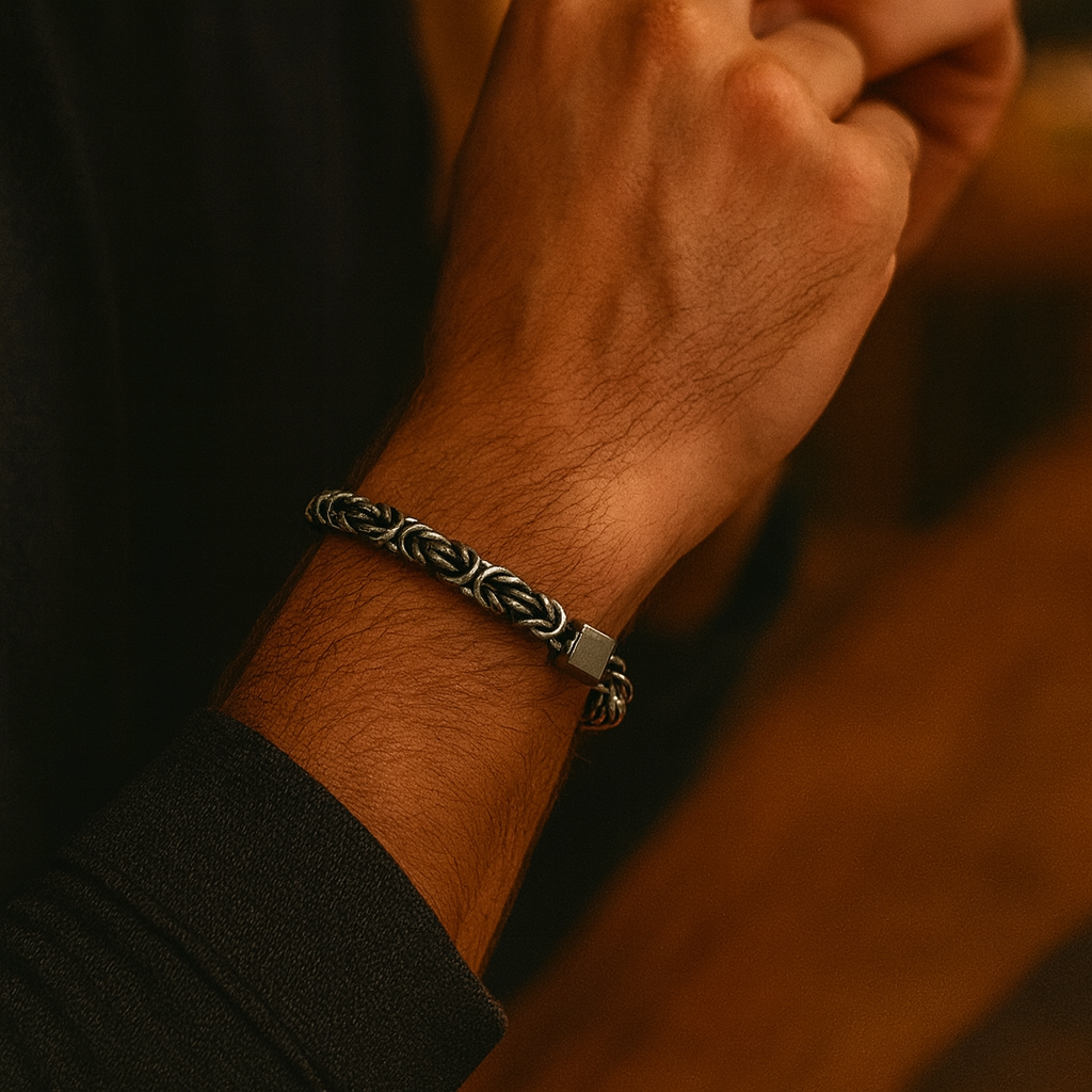 Oxidized Silver Byzantine Chain Bracelet for Men