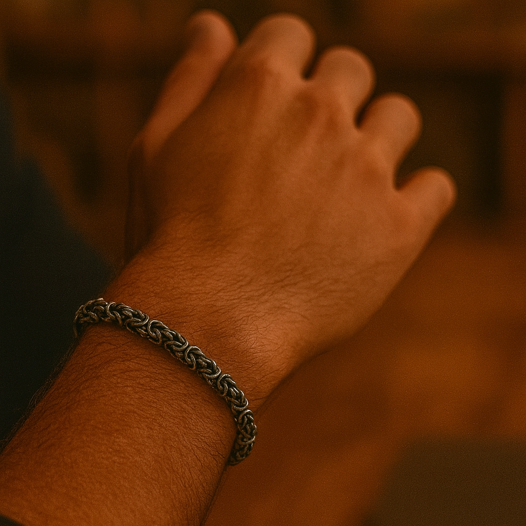 Oxidized Silver Byzantine Chain Bracelet for Men