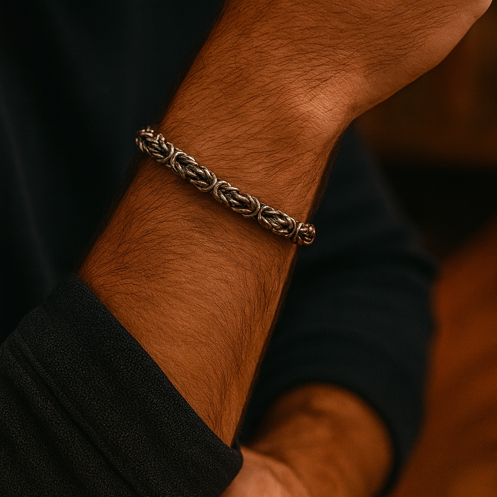 Oxidized Silver Byzantine Chain Bracelet for Men