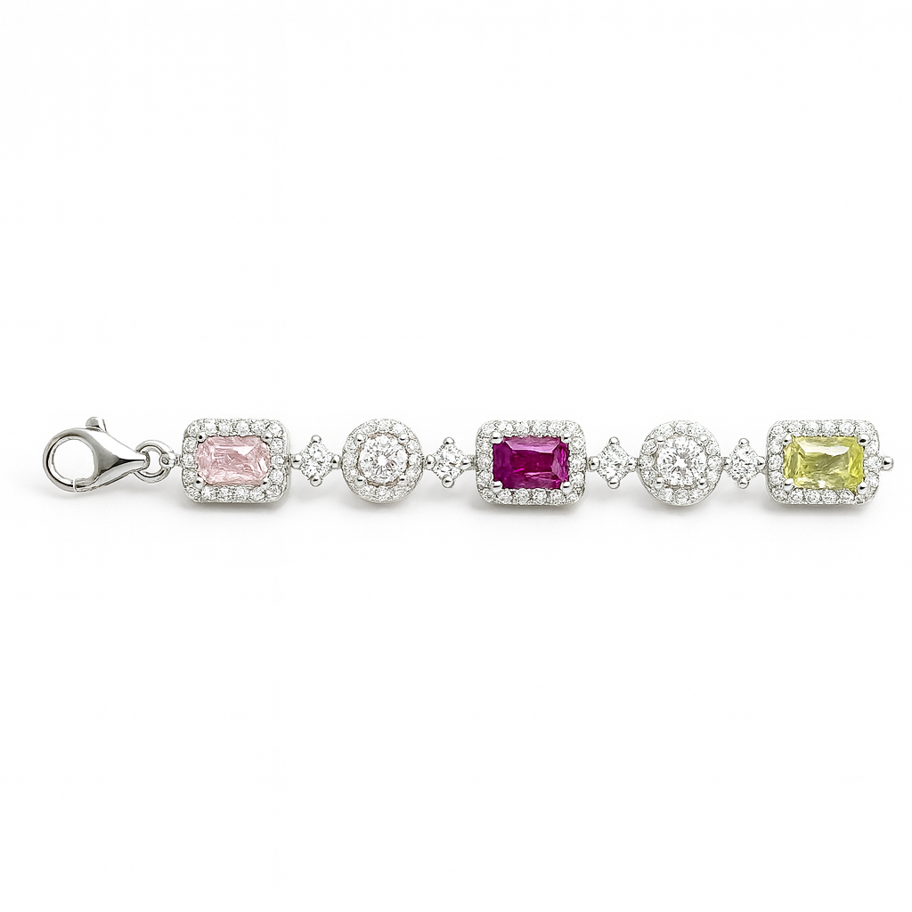 925 Sterling Silver Crystal Crown Charm Bracelet