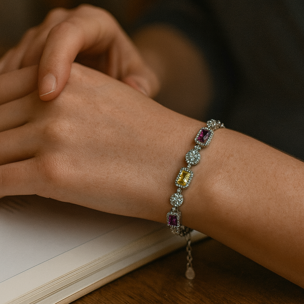 925 Sterling Silver Crystal Crown Charm Bracelet