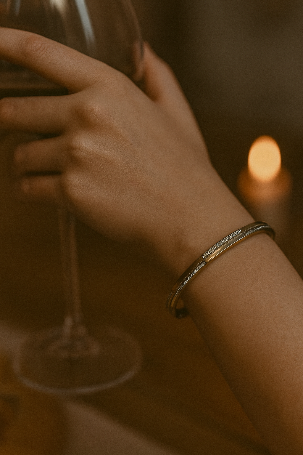 Elegant Stone-Studded Silver Bangle