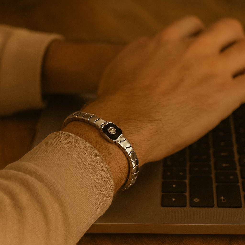 925 Sterling Silver Black Power Stone Bracelet