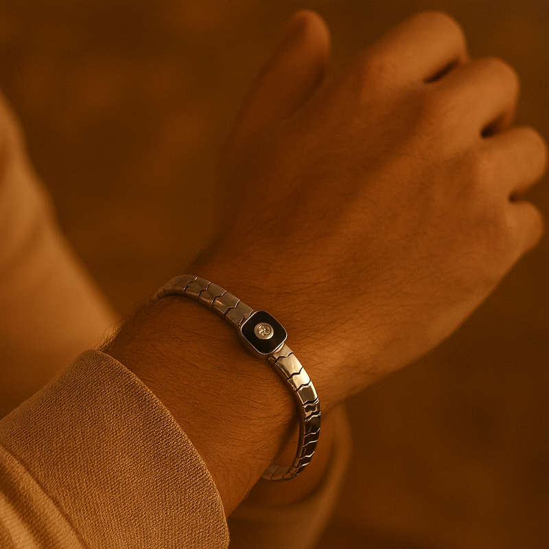 925 Sterling Silver Black Power Stone Bracelet