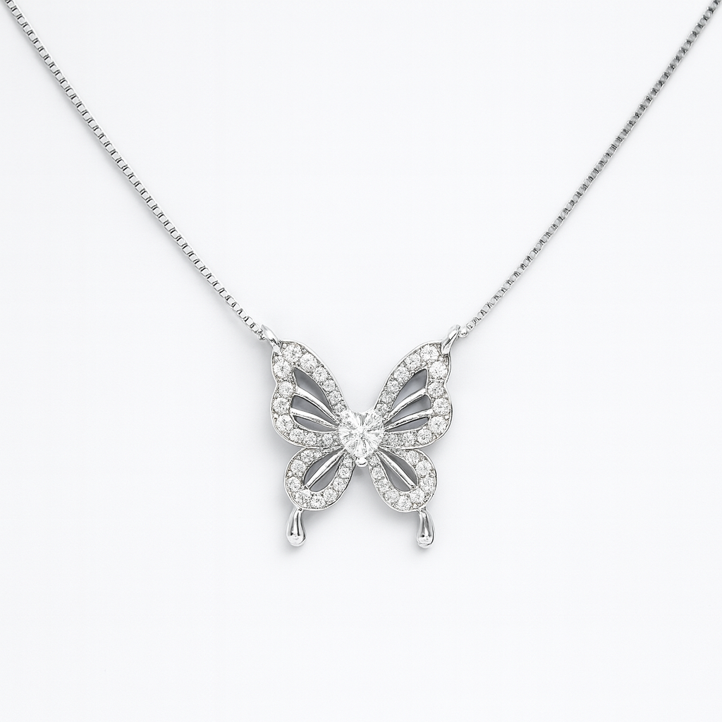 925 Sterling Silver Butterfly Angel Pendant Necklace