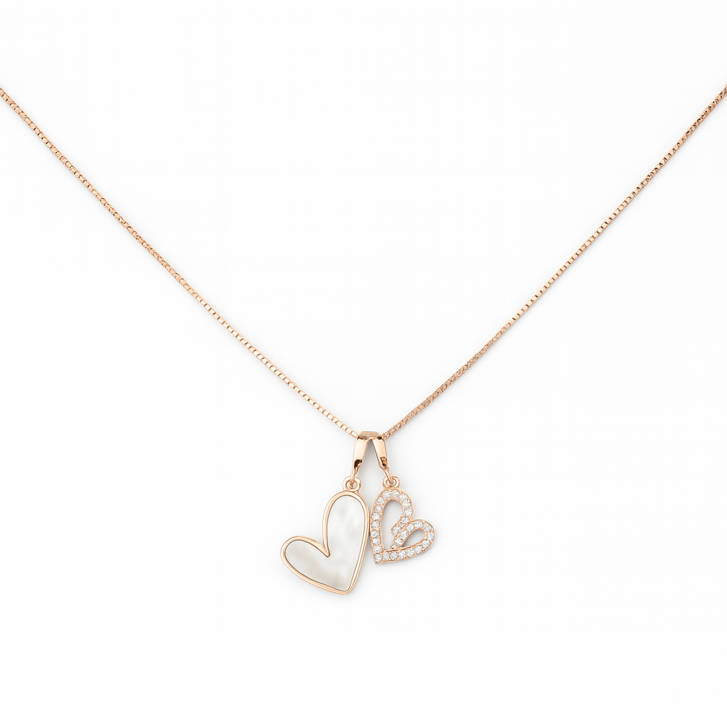 925 Sterling Silver Double Love Pendant Necklace