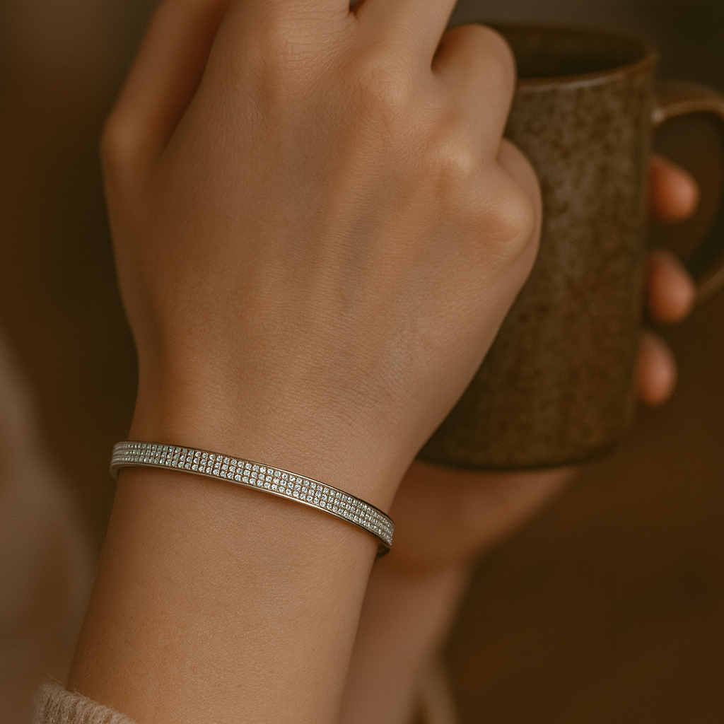 925 Sterling Silver Diamond Mist Kada Bangle