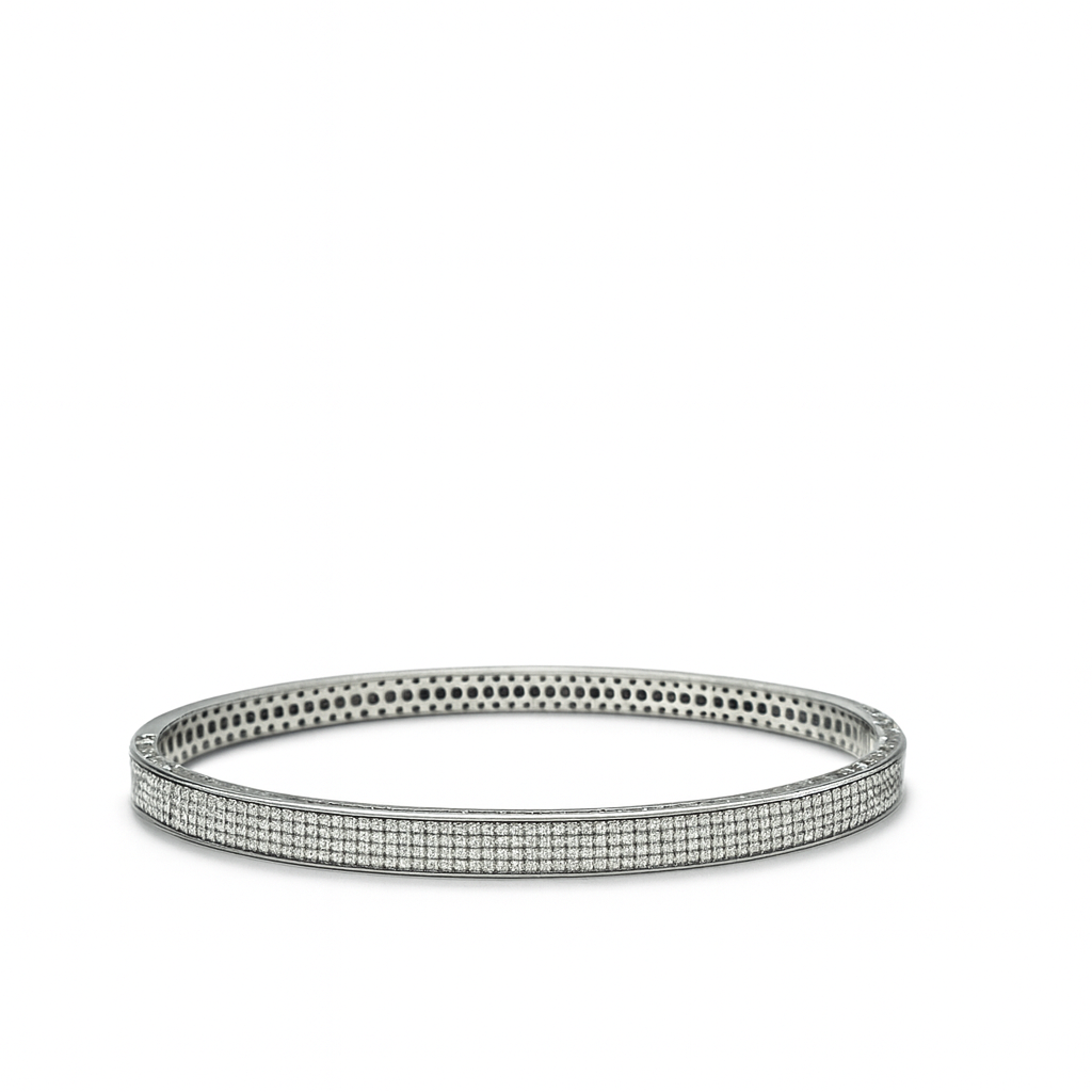 925 Sterling Silver Diamond Mist Kada Bangle