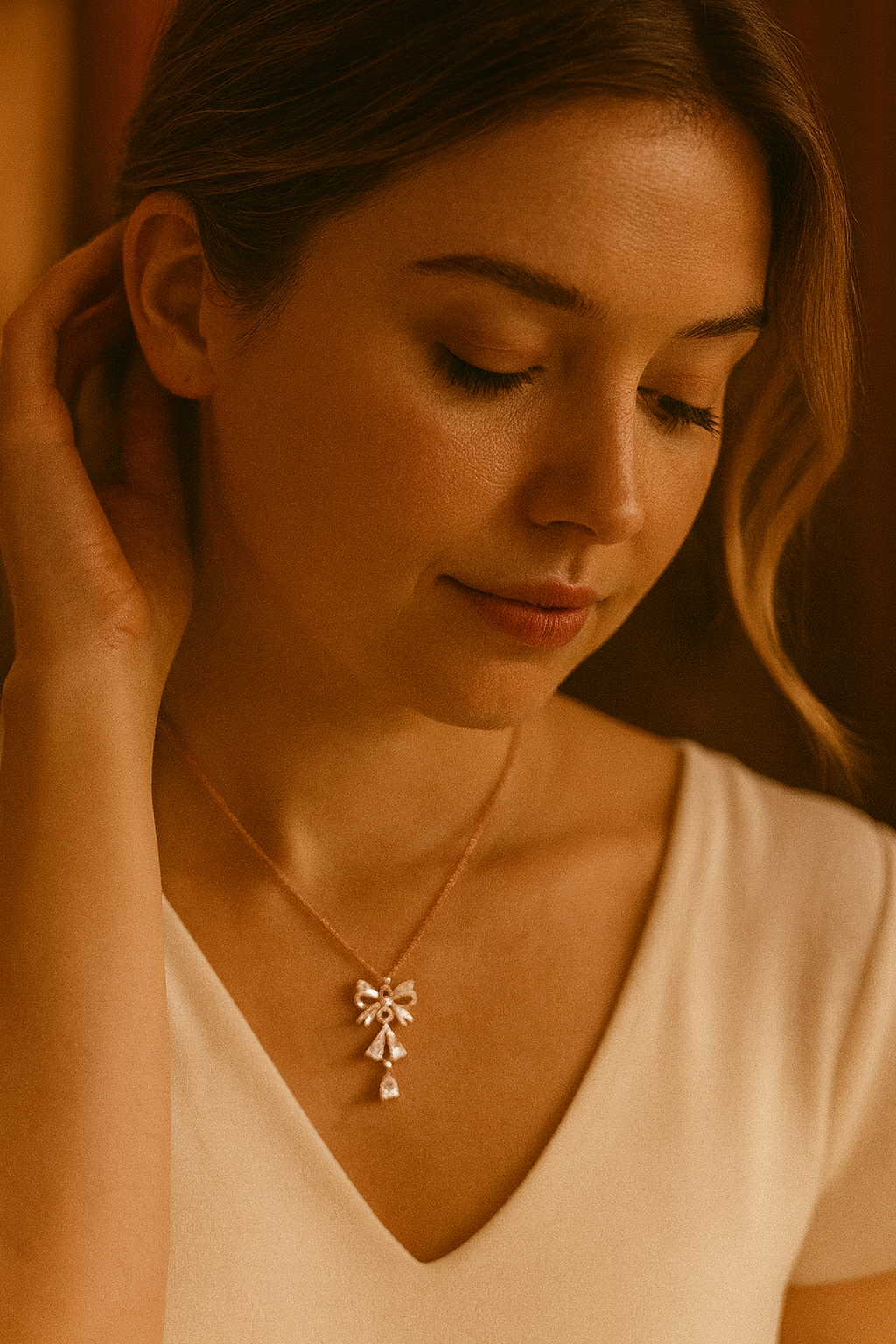 925 Sterling Silver Reindeer Glow Cute Bow Pendant