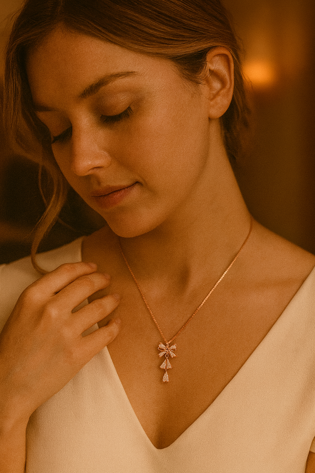 925 Sterling Silver Reindeer Glow Cute Bow Pendant