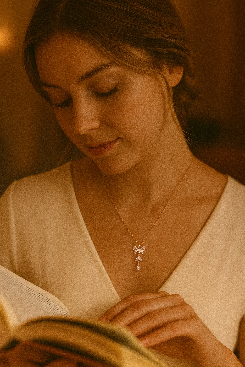 925 Sterling Silver Reindeer Glow Cute Bow Pendant