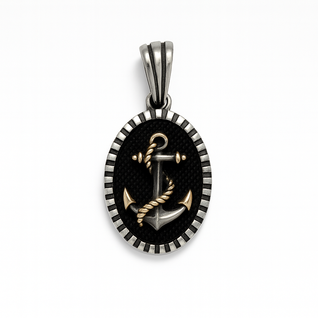 Nautical Anchor Medallion Silver Pendant