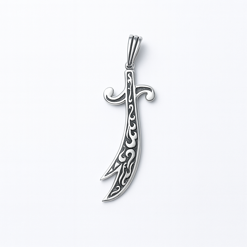 Engraved Silver Scimitar Sword Pendant