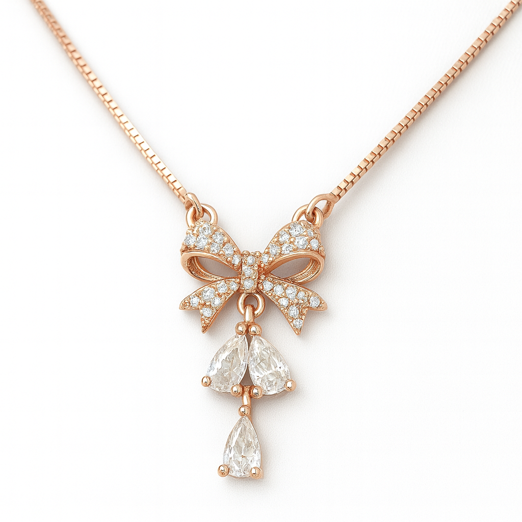 925 Sterling Silver Reindeer Glow Cute Bow Pendant