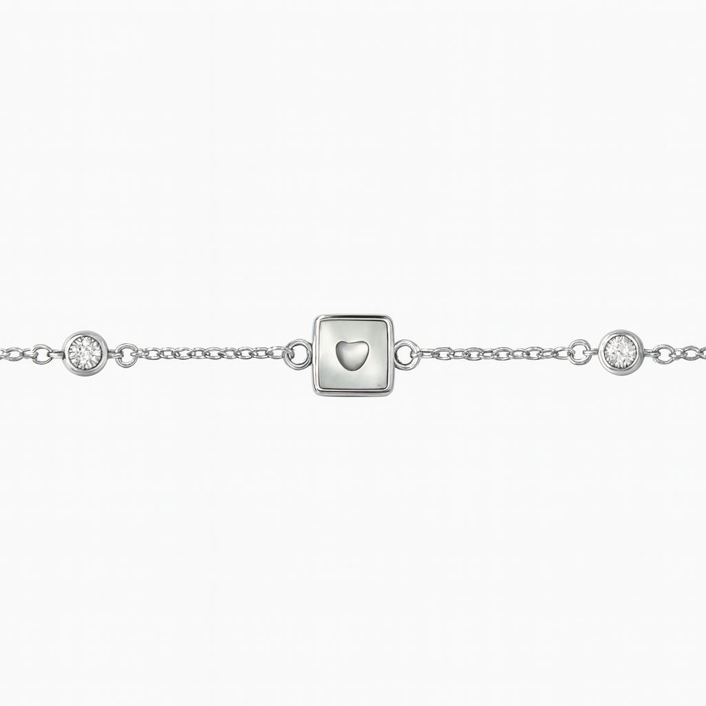 Delicate Silver Bracelet with Square Heart Charms