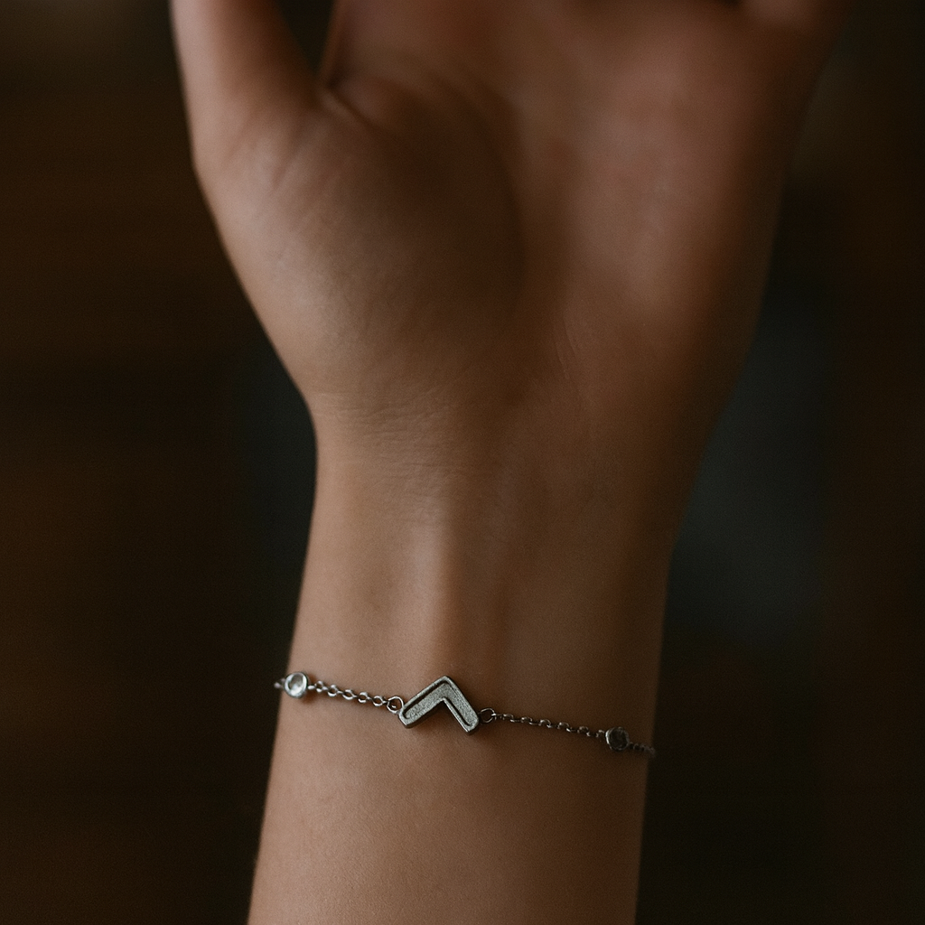 Minimalist Chevron Inlay Silver Bracelet