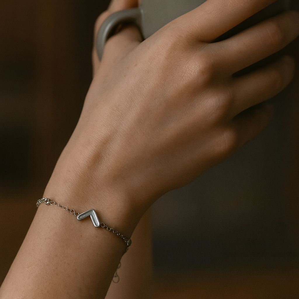 Minimalist Chevron Inlay Silver Bracelet