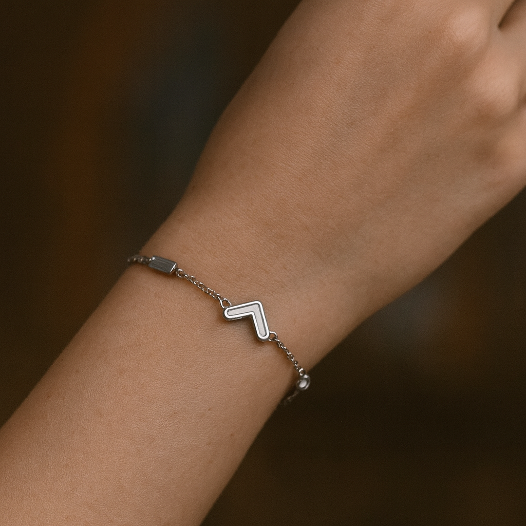 Minimalist Chevron Inlay Silver Bracelet
