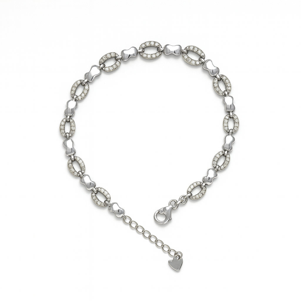 Pavé Oval Link and Polished Silver Bracelet