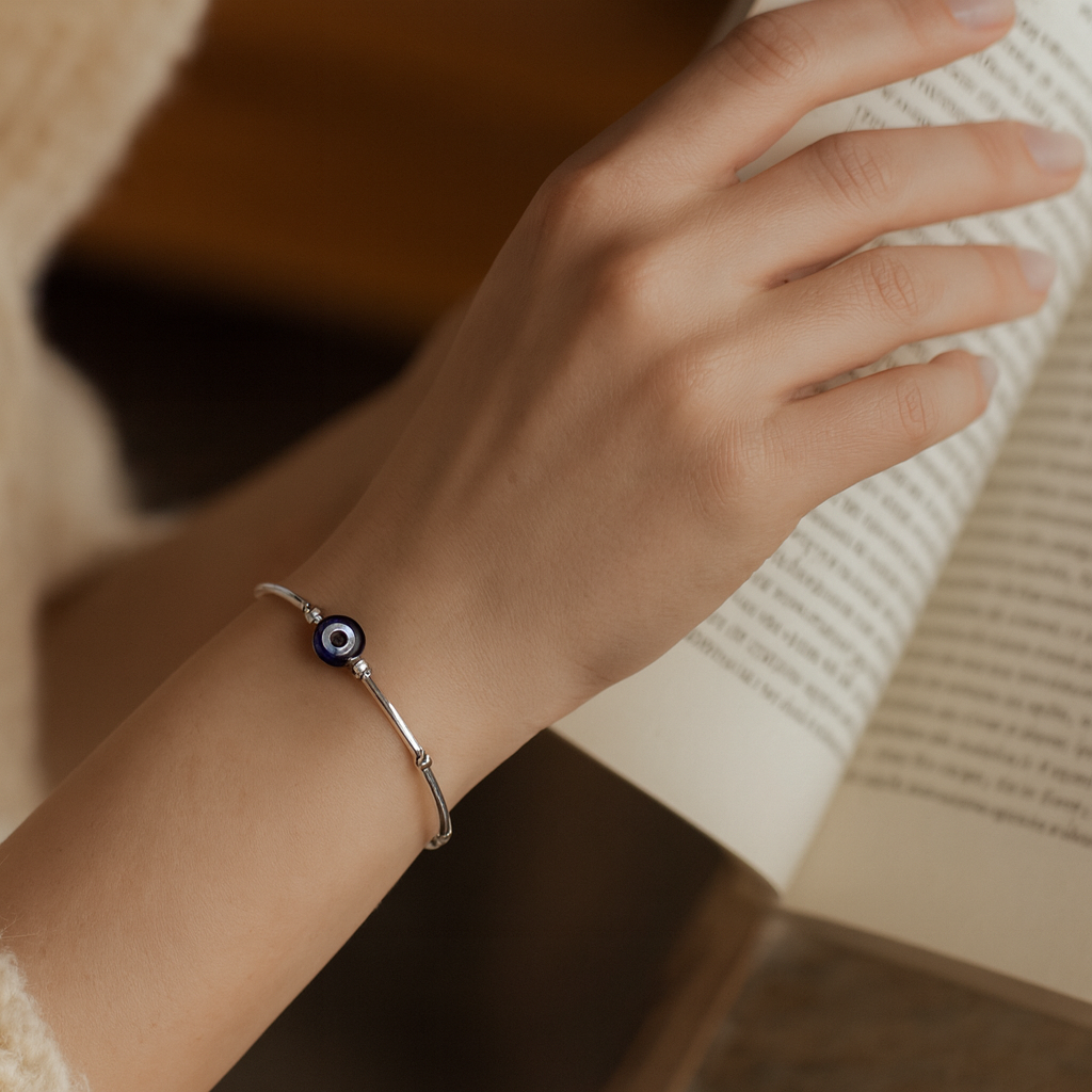 Silver Evil Eye Adjustable Slider Bracelet