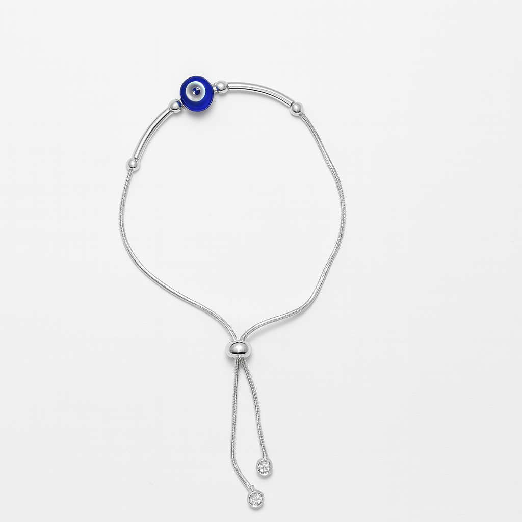 925 Sterling Silver Evil Eye Bead Bracelet (Adjustable)
