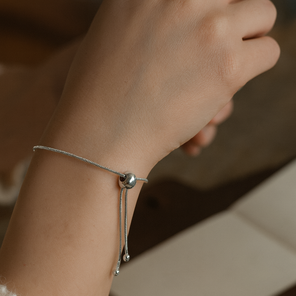 925 Sterling Silver Evil Eye Bead Bracelet (Adjustable)