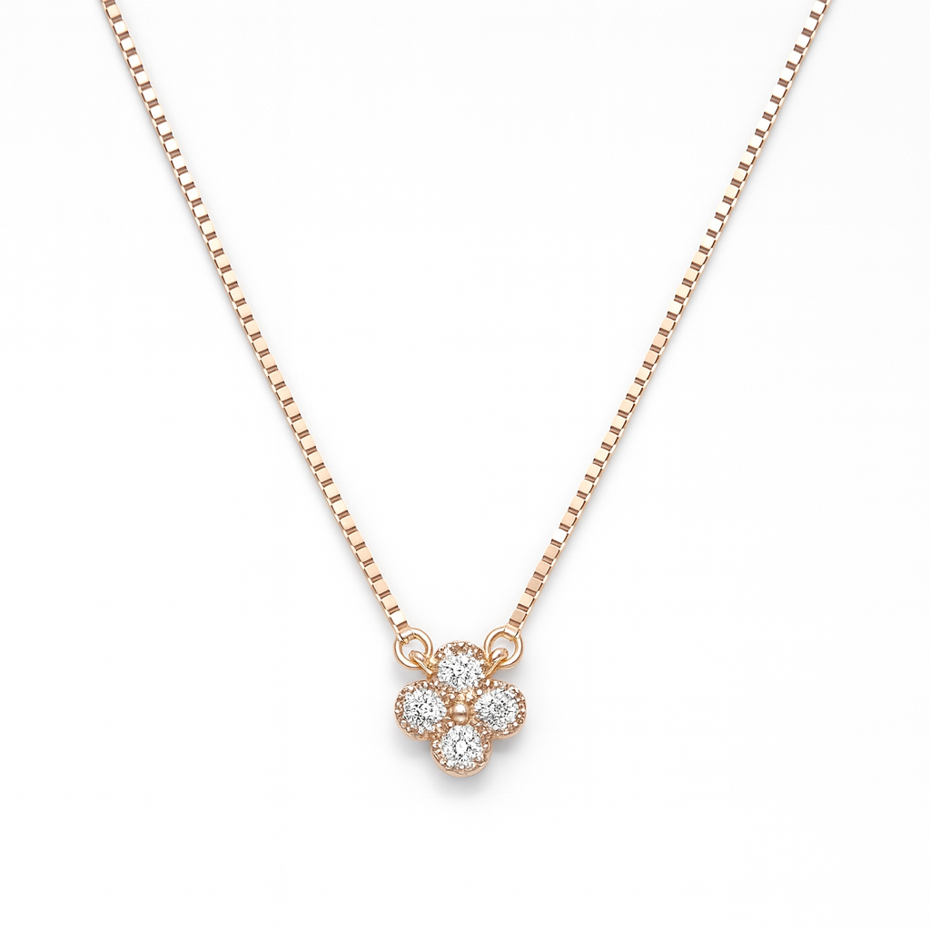 Rose Gold Clover Flower Silver Necklace