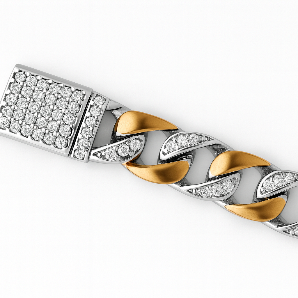 Two-Tone Silver Pave Curb Link Bracelet