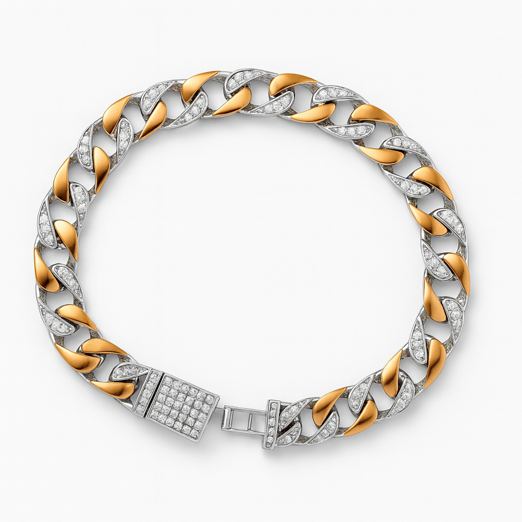 Two-Tone Silver Pave Curb Link Bracelet
