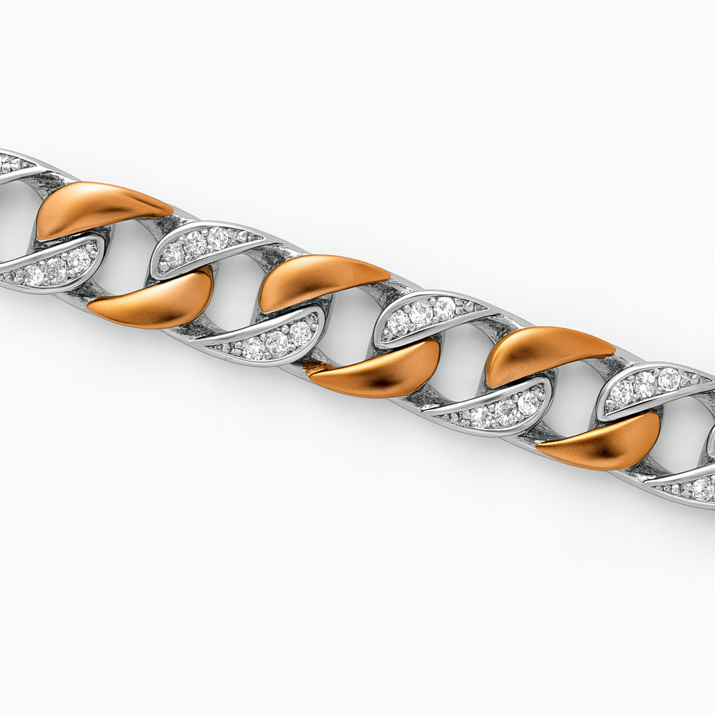 Two-Tone Silver Pave Curb Link Bracelet