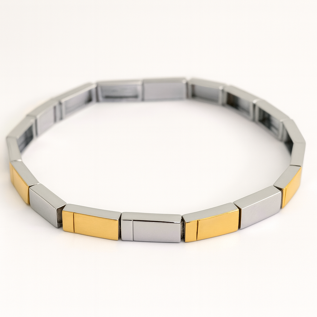 925 Sterling Silver Bold Gold Block Bracelet