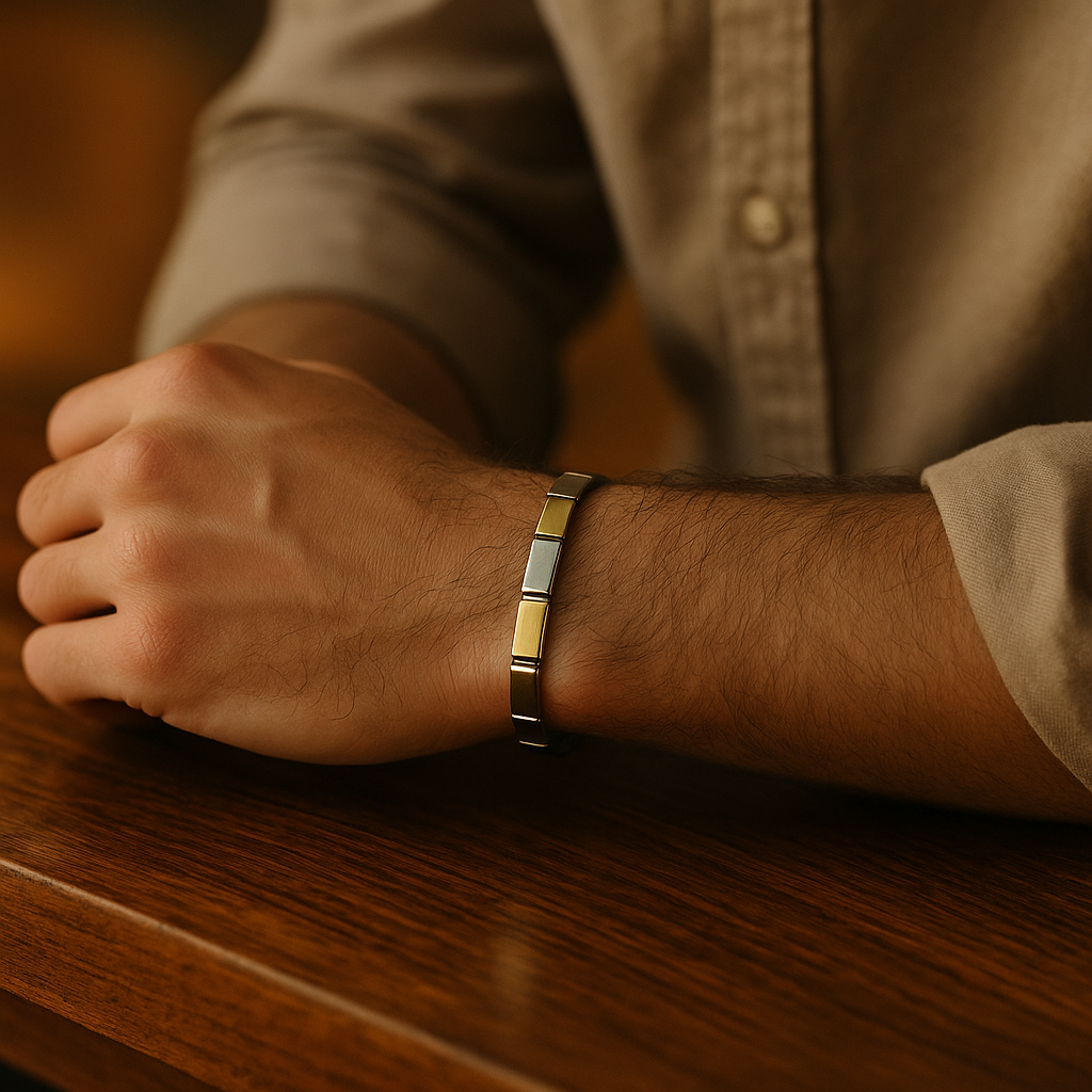 925 Sterling Silver Bold Gold Block Bracelet