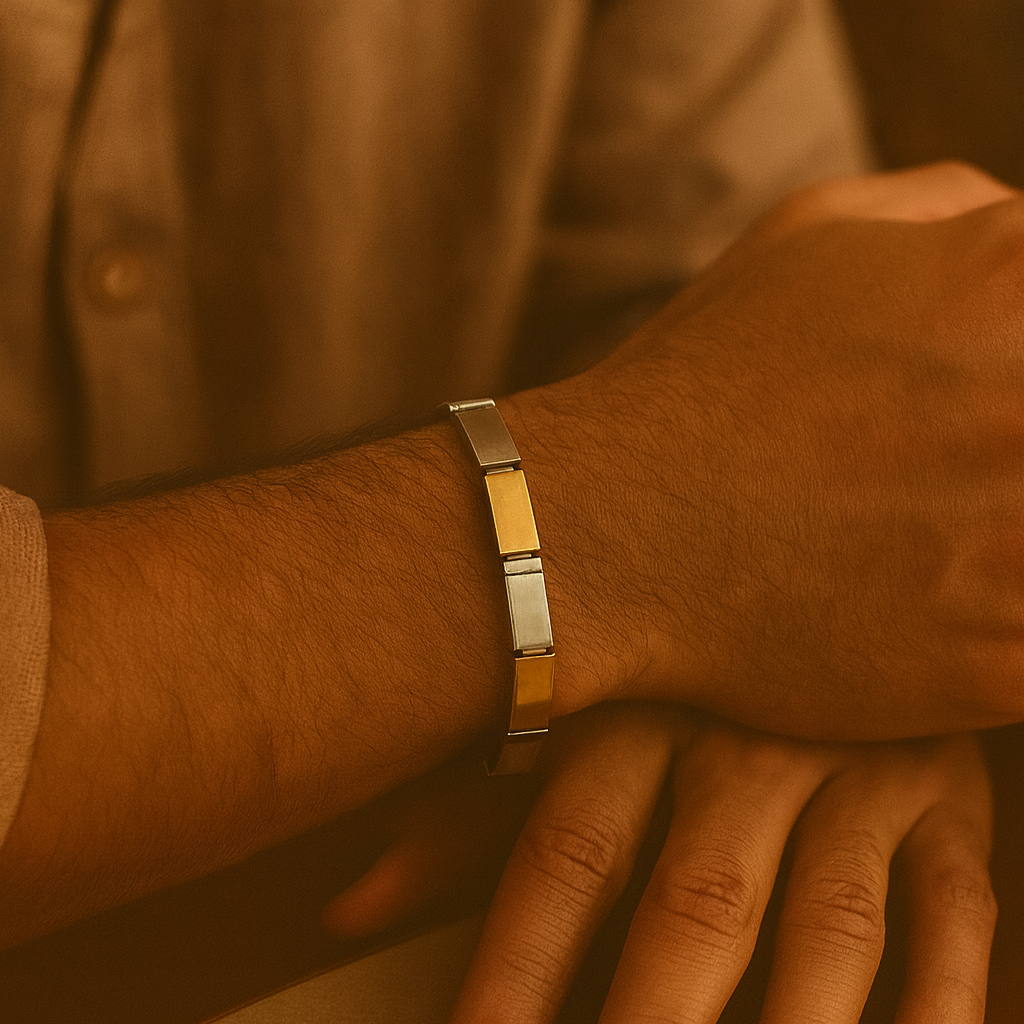 925 Sterling Silver Bold Gold Block Bracelet