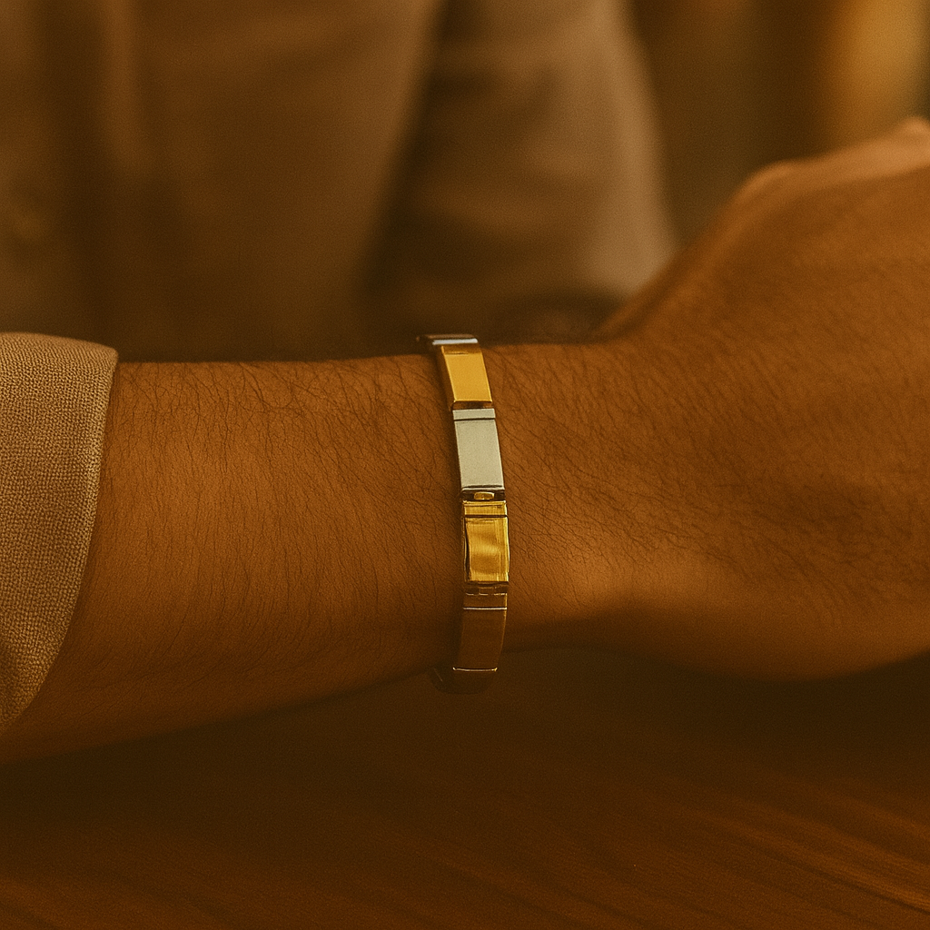 925 Sterling Silver Bold Gold Block Bracelet