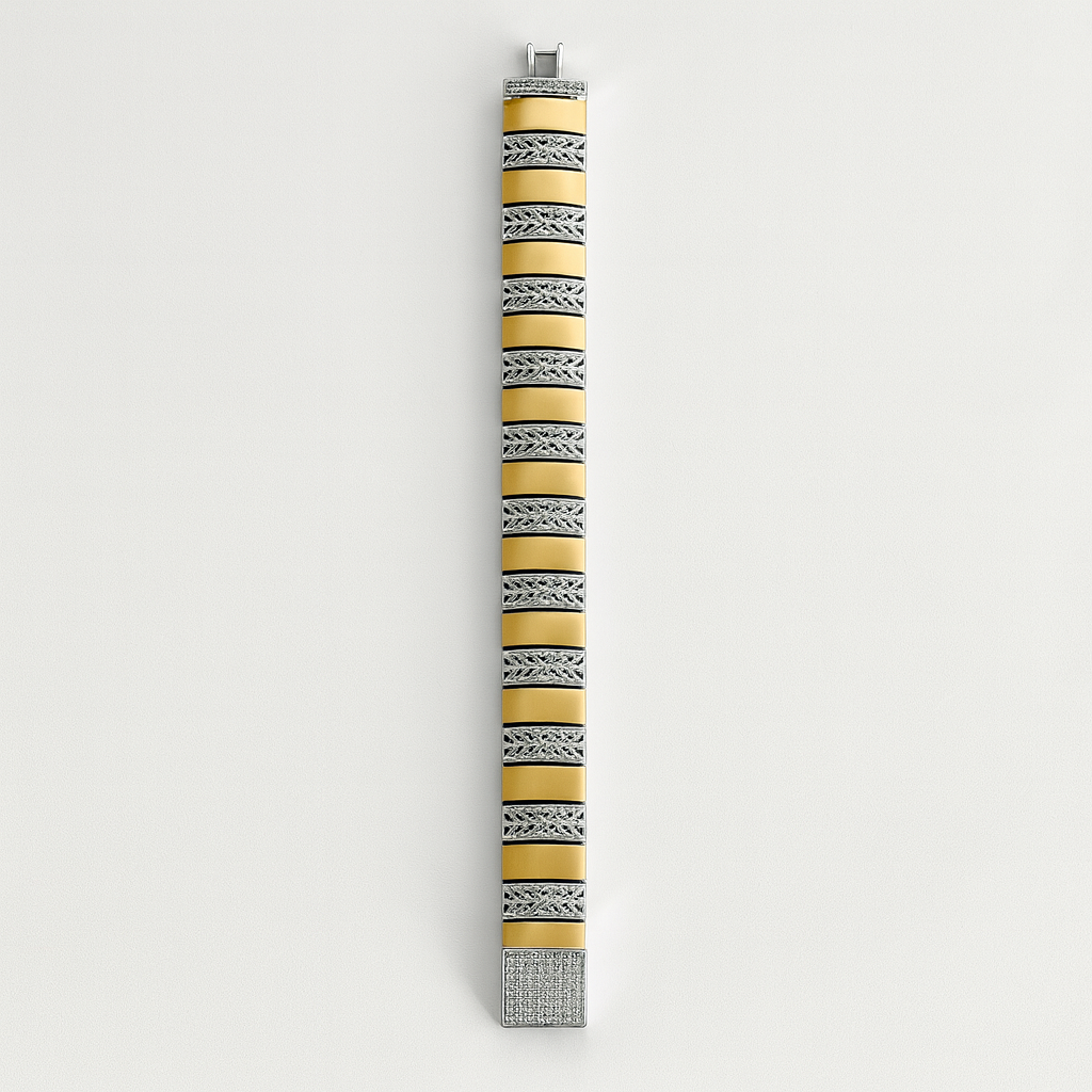 925 Sterling Silver Gold Grid Bracelet