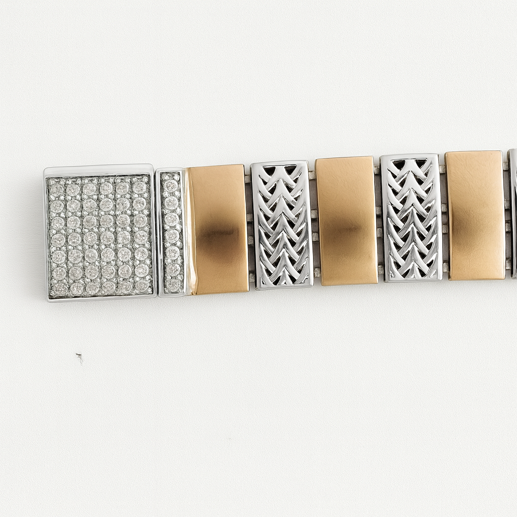 925 Sterling Silver Gold Grid Bracelet