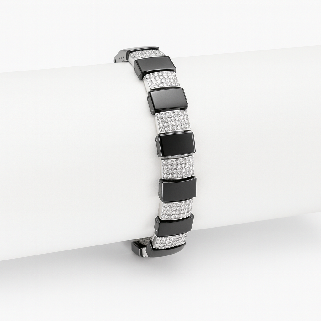 925 Sterling Silver Black Ice Block Bracelet