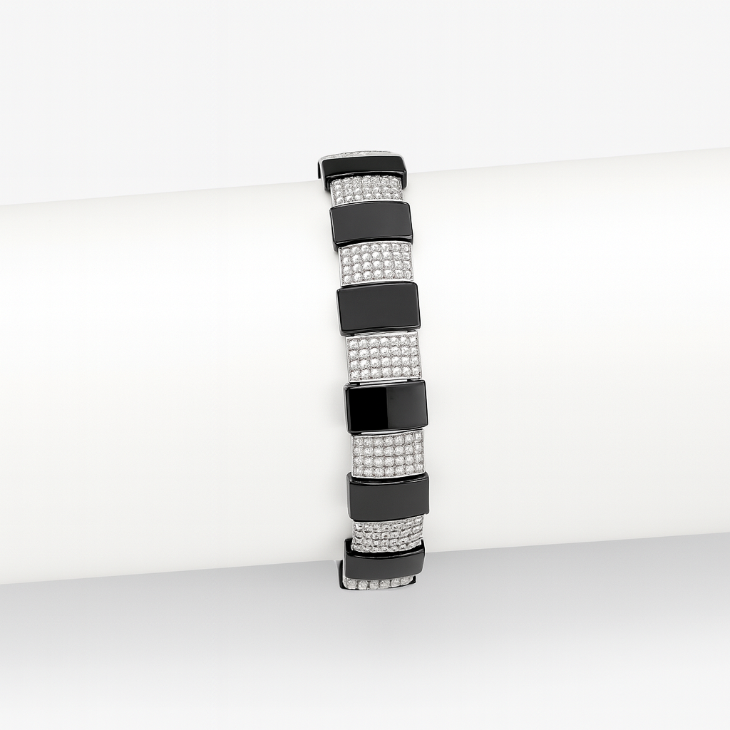 925 Sterling Silver Black Ice Block Bracelet