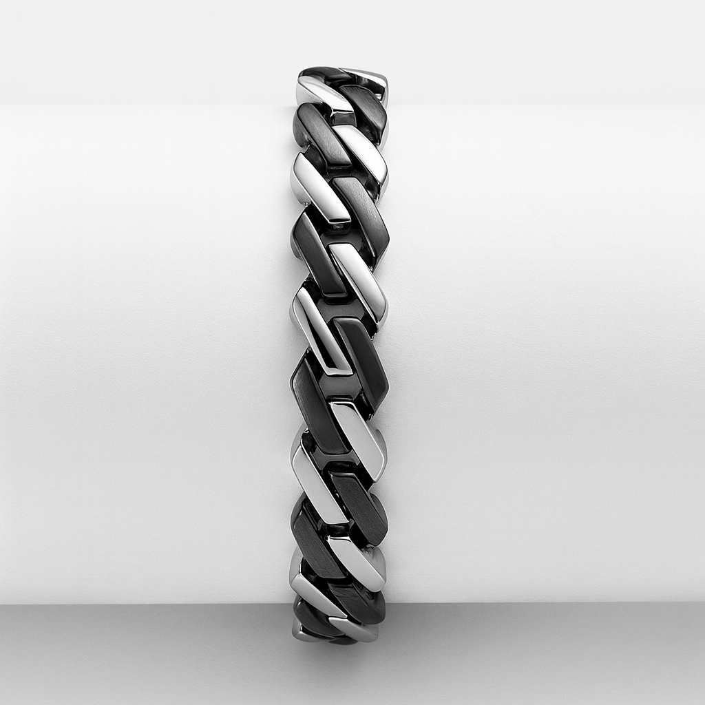 925 Sterling Silver Onyx Cuban Link Bracelet