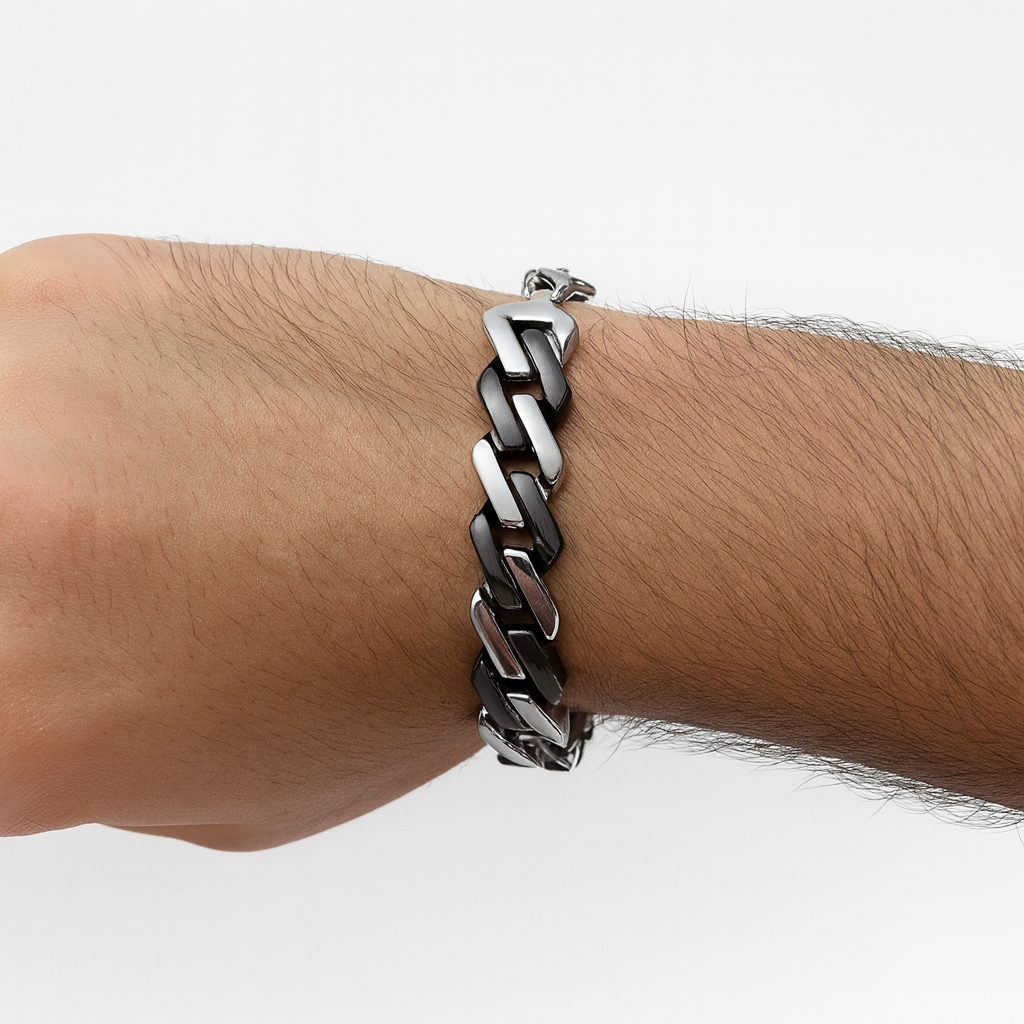 925 Sterling Silver Onyx Cuban Link Bracelet