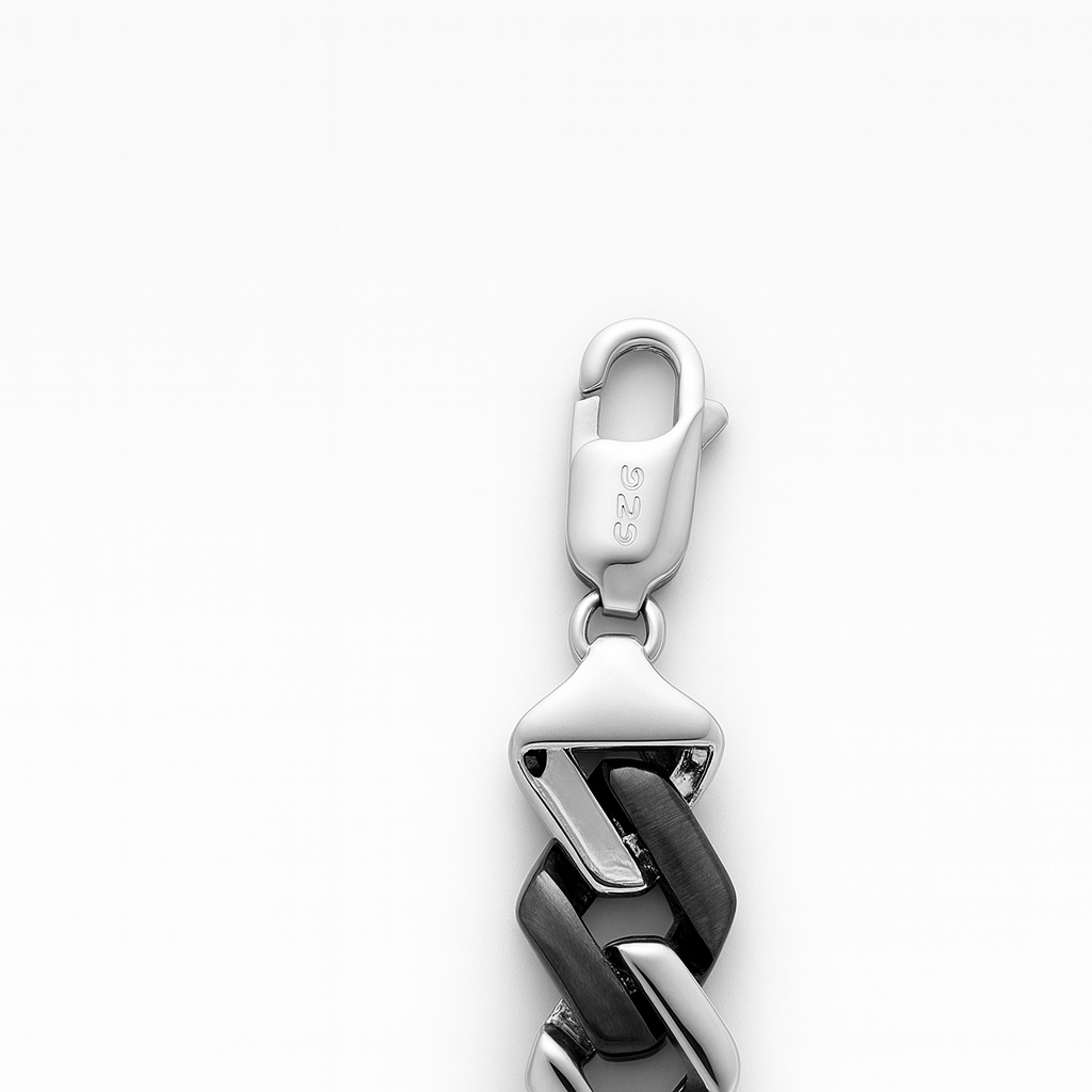 925 Sterling Silver Onyx Cuban Link Bracelet