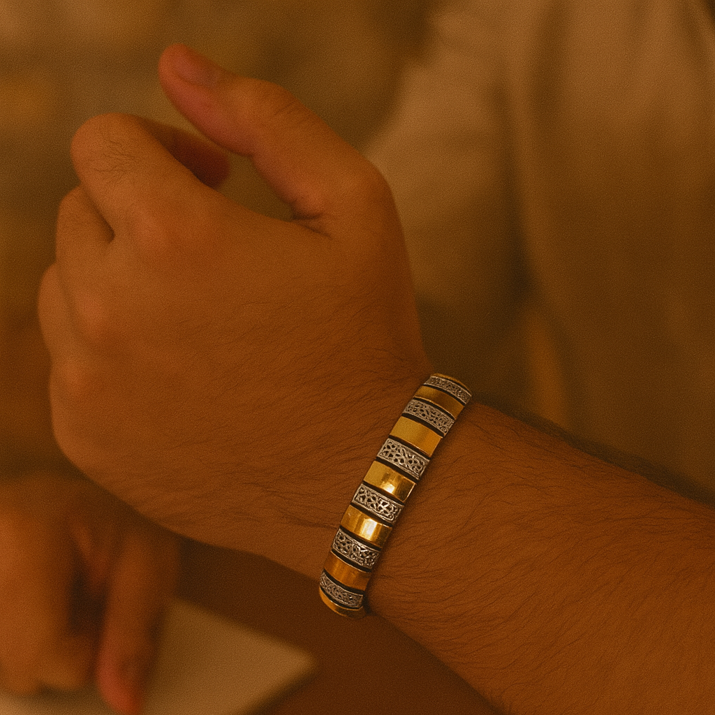 925 Sterling Silver Gold Grid Bracelet