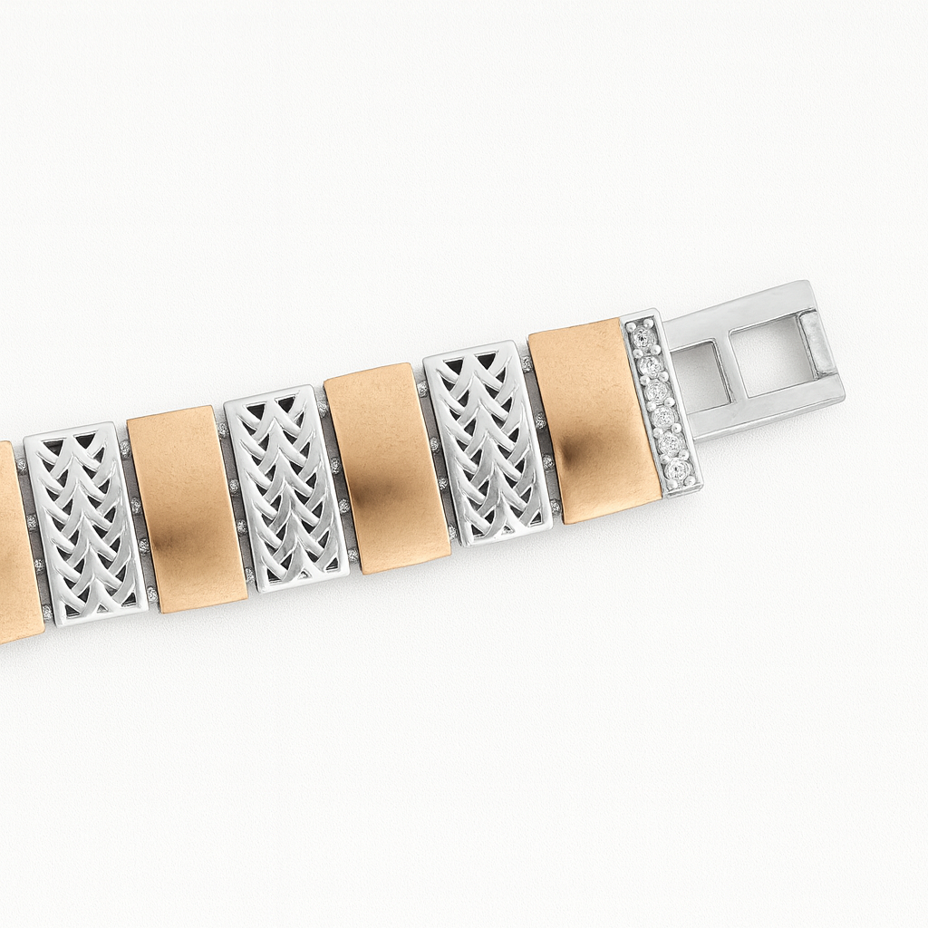 925 Sterling Silver Gold Grid Bracelet