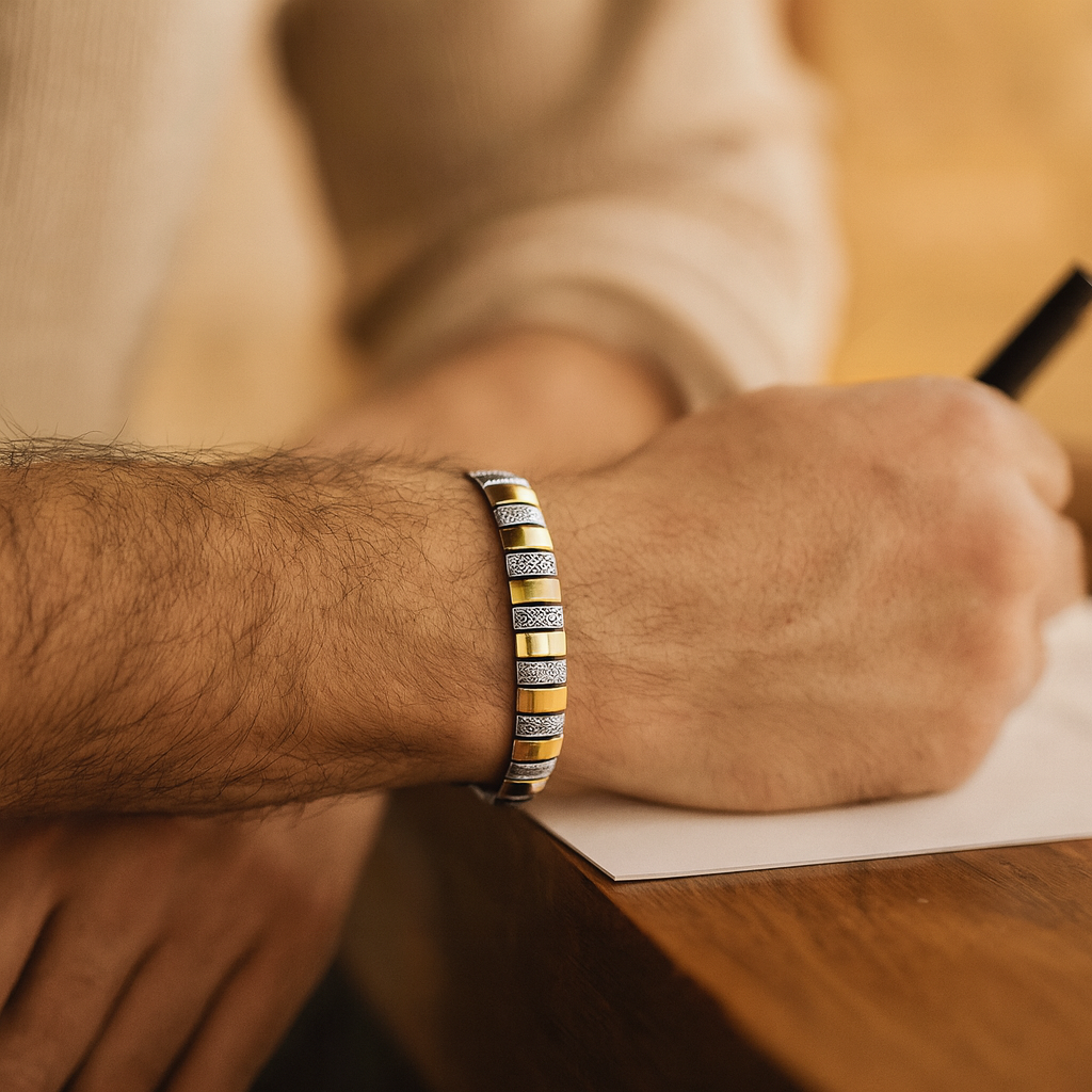 925 Sterling Silver Gold Grid Bracelet