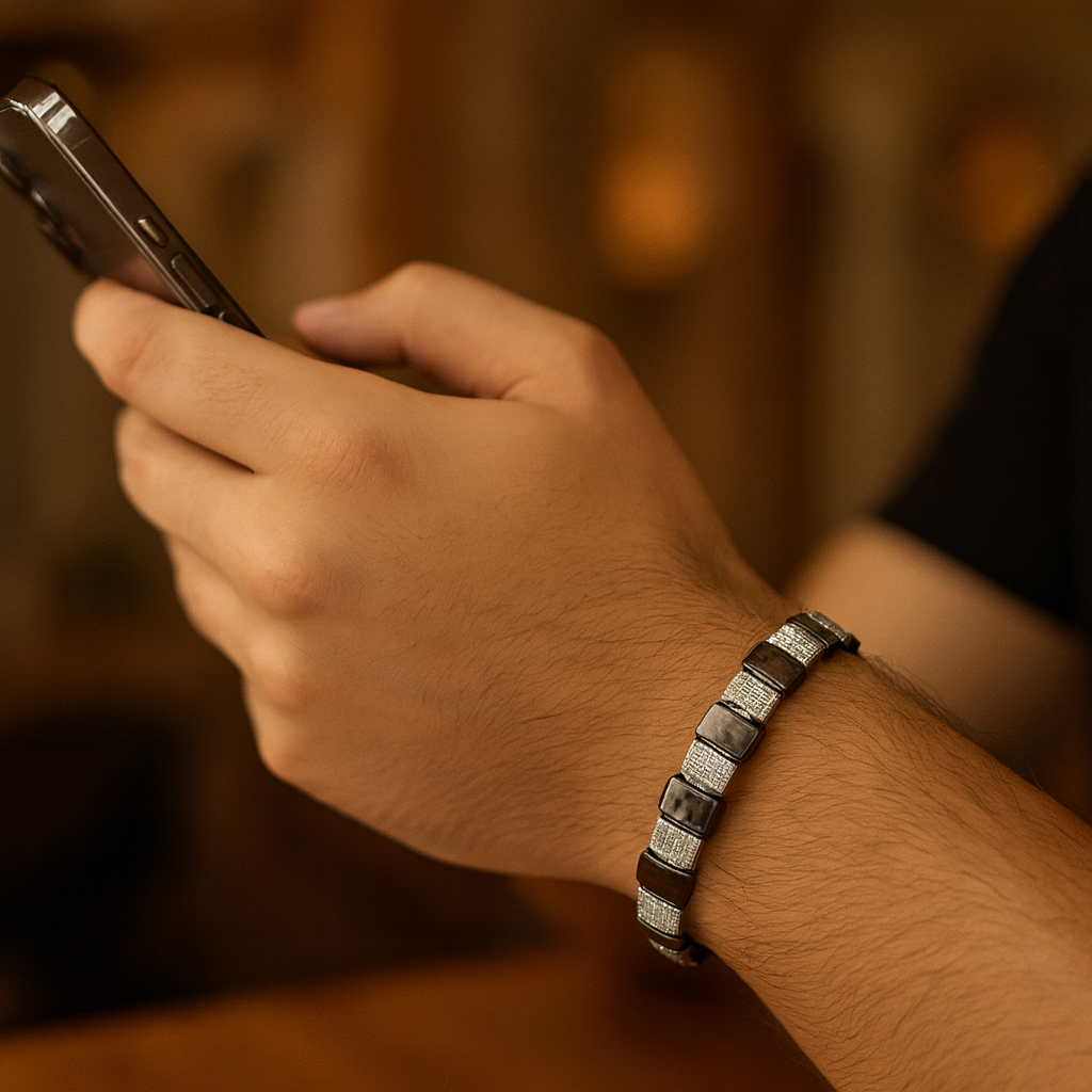 925 Sterling Silver Black Ice Block Bracelet