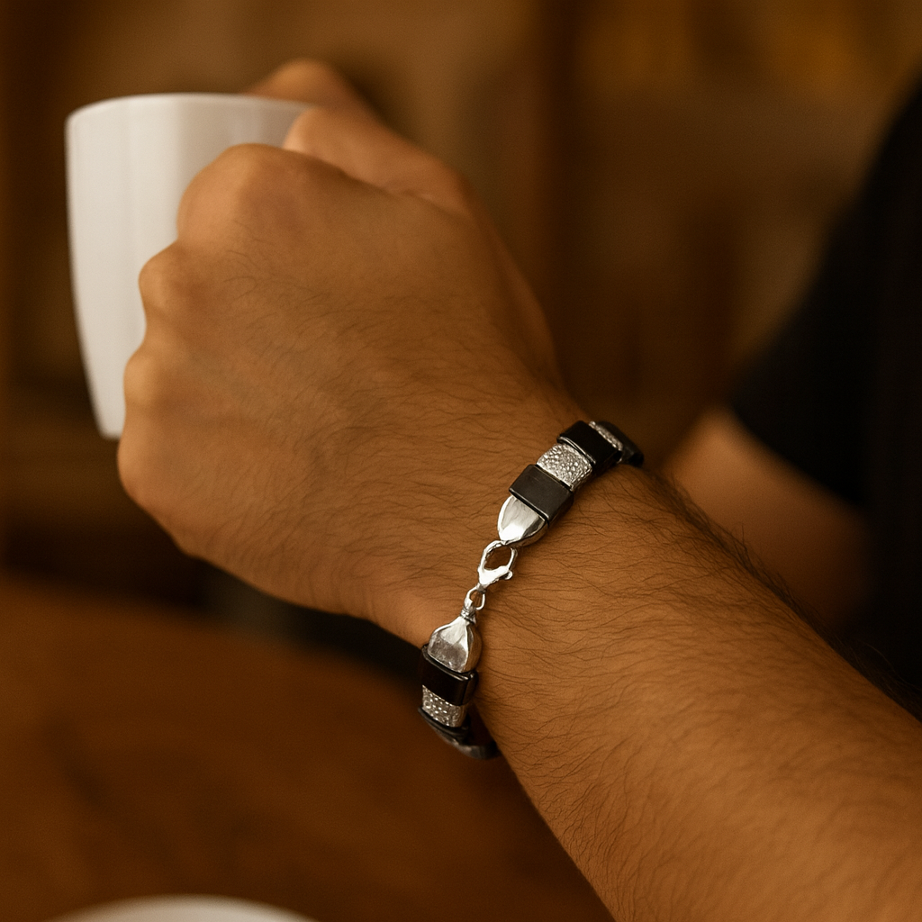 925 Sterling Silver Black Ice Block Bracelet